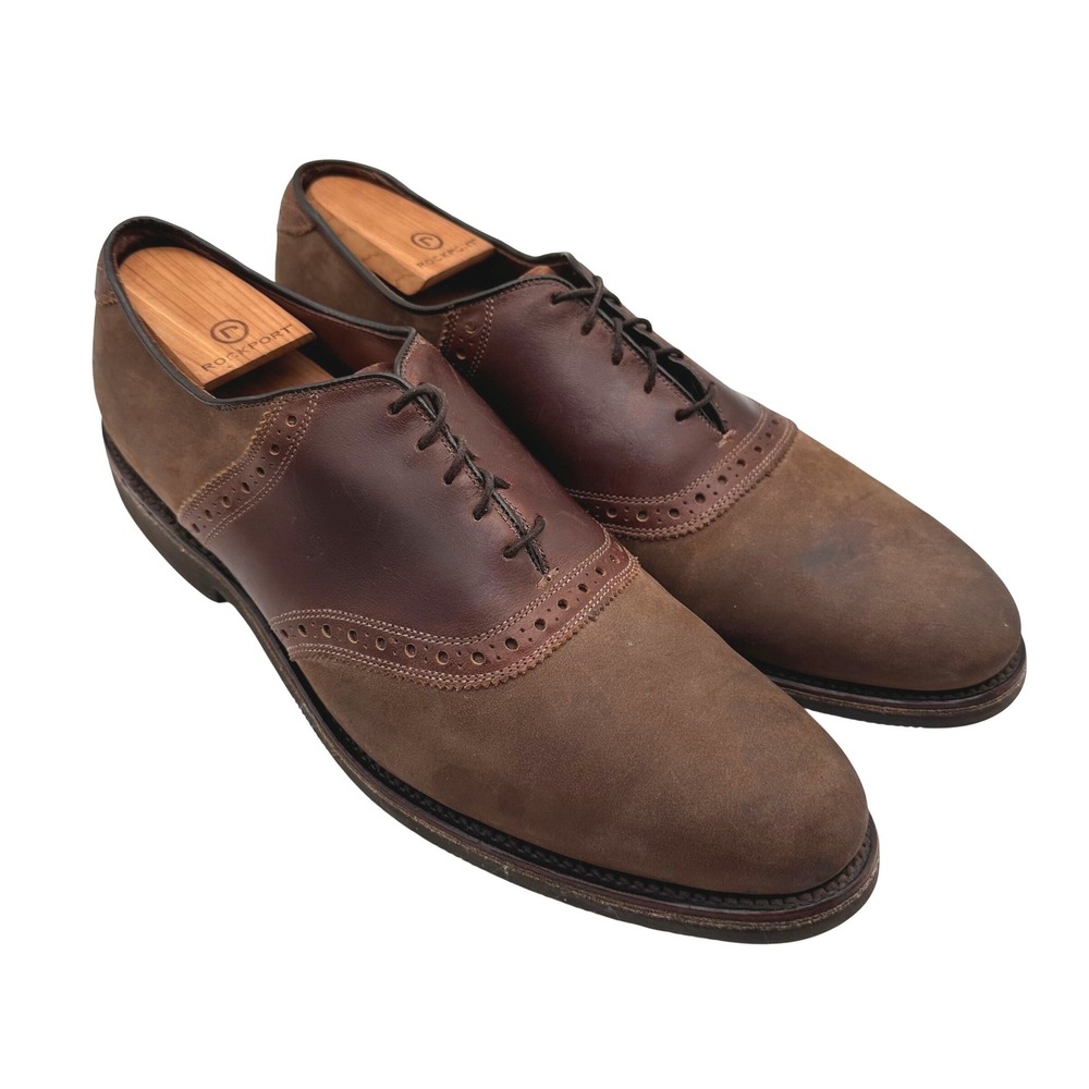 Vintage 02 Allen Edmonds Greenwood Brown Suede Leather Saddle Oxford Shoes 11.5A